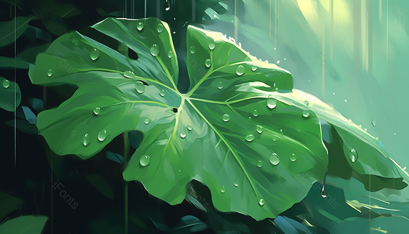 绿色叶子上的水珠插画,插画/手绘图,插画/手绘图库,插画/手绘图下载,插画/手绘